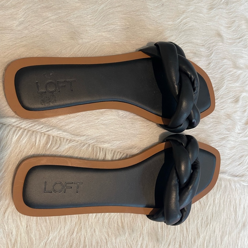LOFT Black and Brown Braided Leather Sandals